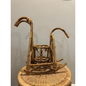 Vintage Burnt‎ Bamboo Rocking Horse Plant Stand